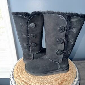 UGG Black Winter Boots Bailey Triple Button